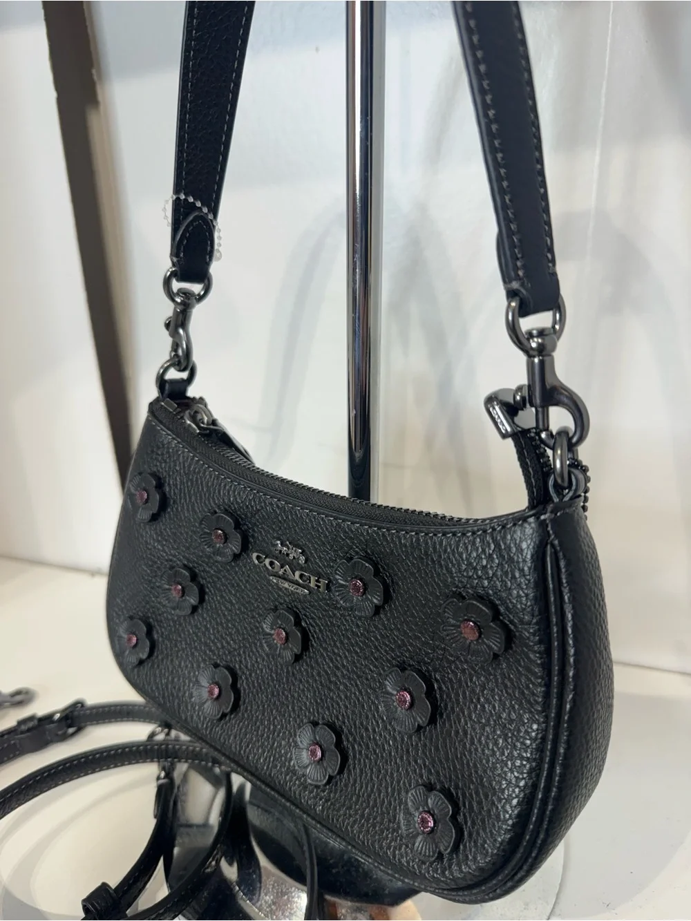 Coach Mini terry Pebbled Leather Floral Appliqué Shoulder Bag